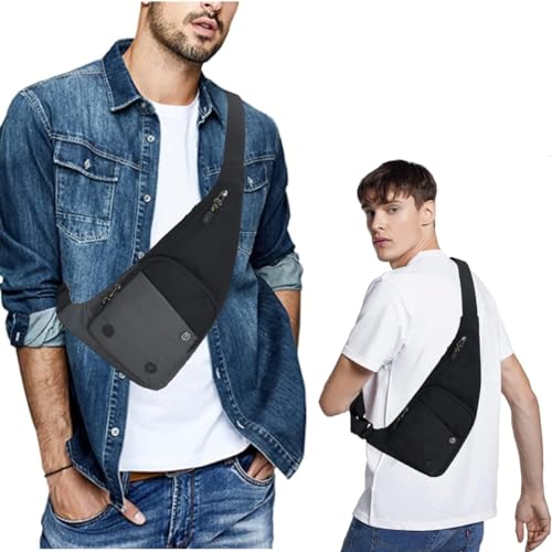 Azonee Sling Bag Slim Crossbody Personal Pocket Chest Bag Anti-Thief Shoulder Bag Backpack Casual Daypack Fanny Pack Travel for Men, Hiking, Cycling, Travel- Grey