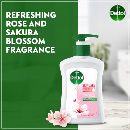 Dettol Handwash Liquid Soap Skincare Pump for Effective Germ Protection & Personal Hygiene, Protects Against 100 Illness Causing Germs, Rose & Sakura Blossom Fragrance, 200ml (Pack of 3)