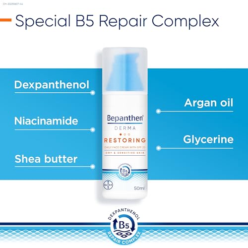 Bepanthen Derma Restoring Daily Moisturizer Face Cream with SPF 25, 50 ml, Moisturizer Face Care, for Sensitive and Dry Skin