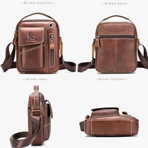 Beauenty Leather Messenger Bag for Men, Shoulder Crossbody Bag with Adjustable Straps for Work Business Satchel Travel