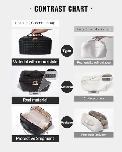 EACHY Travel Makeup Bag,Large Capacity Cosmetic Bags for Women,Waterproof Portable Pouch Open Flat Toiletry Bag Make up Organizer with Divider and Handle
