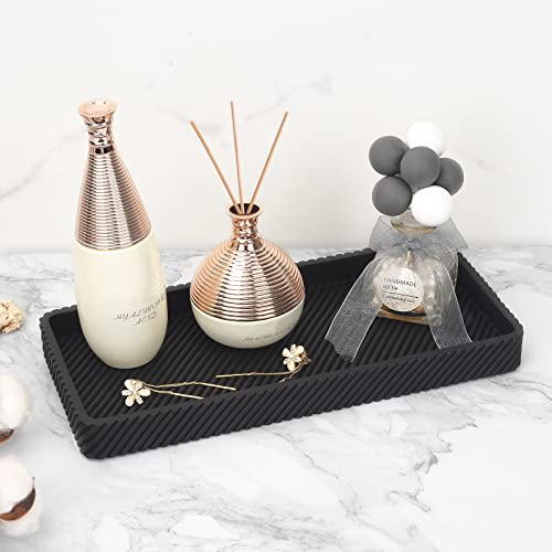 LeucSuiok Bathroom Accessories Set 4Pcs-Lotion Soap Dispenser,Toothbrush Holder,Qtip Holder Dispenser,Vanity Tray for Decor Bathroom Countertop,Vanity Organizer-Matte Black