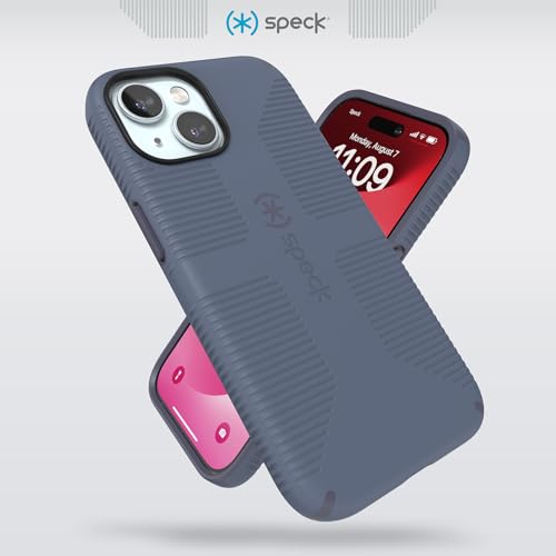 Speck iPhone 15 Case - Built for MagSafe, Drop Protection Grip ??for iPhone 15 iPhone 14 & iPhone 13 - Scratch Resistant, Soft Touch, 6.1 Inch Phone Case - CandyShell Grip Mystery Blue/Faded Denim