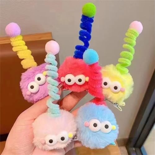Fluffy Pom Poms Hair Clips, 5 Pcs Cartoon Hair Barrettes For Kids, Cute Ball Pompom Hair Clips, Hair Accessories for Girls??andmad Hair Clips, Colorful Hair Clips For Toddler