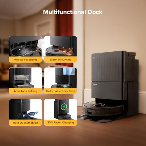 roborock Qrevo 5AE black Robot Vacuum Cleaner, 12000Pa Suction, Dual Anti-Tangle Brushes, Smart Obstacle Avoidance, Dual Liftable Spinning Mops, Auto Mop Washing,Self Drying, Self-Emptying & Refilling