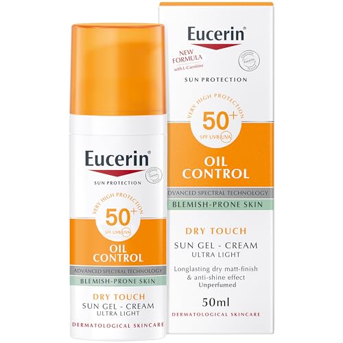 Eucerin Face Sunscreen Oil Control Gel-Cream Dry Touch, High UVA/UVB, SPF 50+, Light Texture Sun Protection, Suitable Under Make-Up, For Blemish-Prone Skin, 50ml