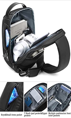 ZYING Anti theft Crossbody Sling Bag with USB Charging Port, Fit for 9.7'in iPad, Blue, Normal