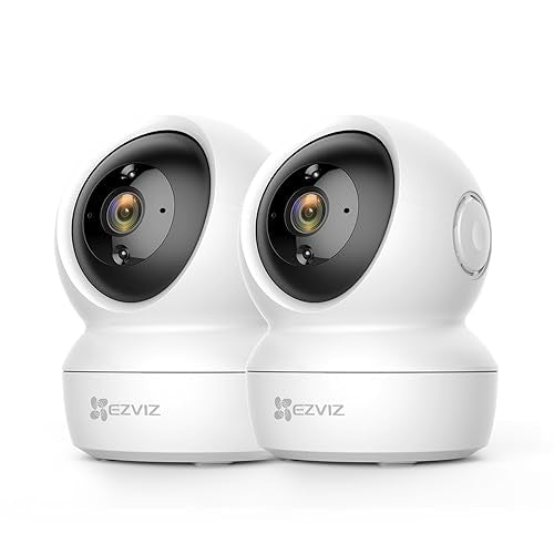 EZVIZ 2 Pack Indoor Security Cameras Wireless with App, 1080P, Pet Camera, Baby Monitor, Auto Tracking, Motion Detection, 10M IR Night Vision, Two Way Audio, Alarm, Google Alexa Control (C6N)