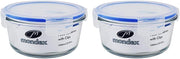 Mondex Cmn0094-96 2 Pieces Food Storage Container With Lid, Blue, 350 Ml/700 Ml, Rectangle, Glass - Round 1000ml (Pack of 2)