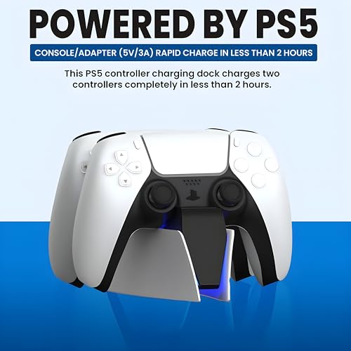 MMG PS5 Charging Station | Fast PS5 Controller Charger for Playstation 5 Dualsense Controller | USB Type C Charging Dock with LED Indicator