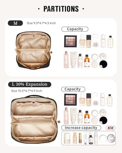 EACHY Travel Makeup Bag,Large Capacity Cosmetic Bags for Women,Waterproof Portable Pouch Open Flat Toiletry Bag Make up Organizer with Divider and Handle