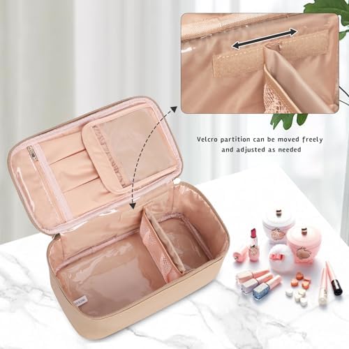 OCHEAL Makeup Bag, Portable Cosmetic Bag, Large Capacity Travel Makeup Case Organizer, Black Makeup Bags For Women Toiletry Bag for Girls Traveling With Handle and Divider