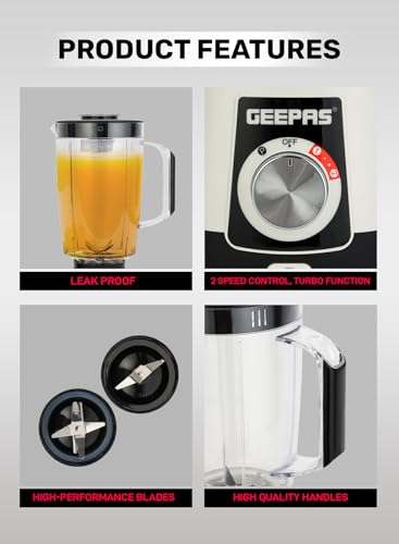 Geepas Geepas-Powerful 600W Powerful Motor Multi-functional 2 in 1 Blender with 2 Speed & Pulse Option|GSB44027T (1.8L)
