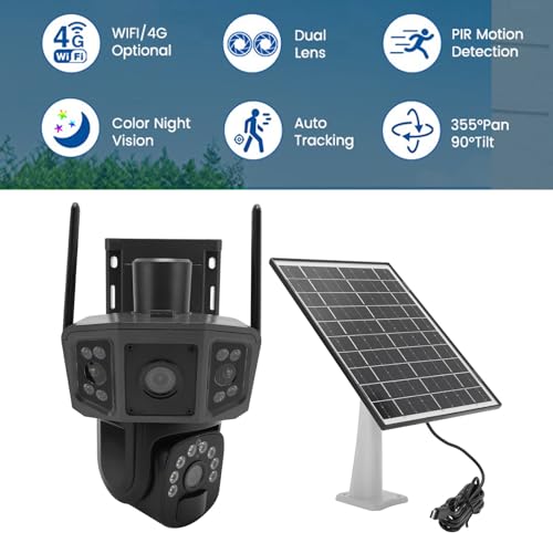 Solar Security Camera, 4K 8MP Outdoor Wireless WiFi Cameras, 360° PTZ, Night Vision PIR Human Detection, 2 Way Talk Home Surveillance Solar Camera