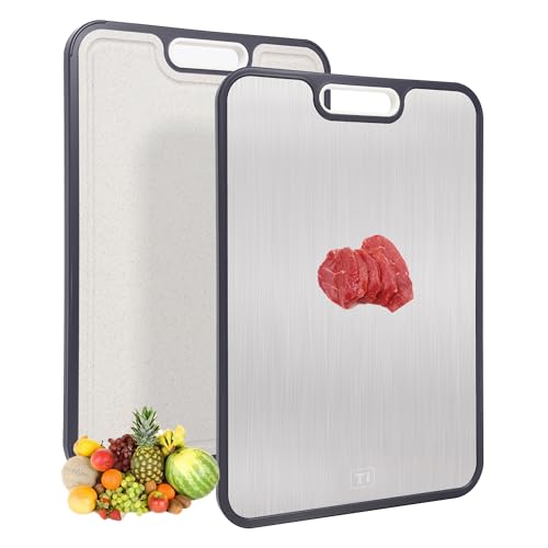 Titanium Cutting Board for Kitchen, Double-sided Chopping Board Titanium and Wheat Straw PP, Large Cutting Boards for Meats, Fruits and Vegetables, 15”×10.5”