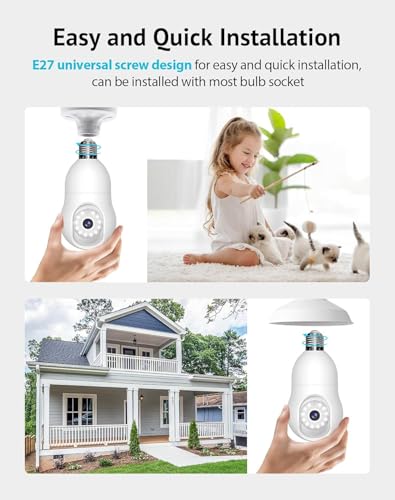 LuminLi 4MP Bulb Security Camera 2.4GHz,360° 2K Security Cameras Wireless Outdoor Indoor Full Color Day and Night,Motion Detection,Audible Alarm,Easy Installation (2.4GHz, White)