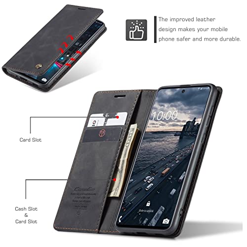 ELEPIK for Samsung Galaxy A23 Case with Card Holder, Kickstand [2 Card Holder + 1 Cash Slot] [for Women & Men] [Durable PU Leather] Magnetic Wallet Phone Cover for Galaxy A23, Elegant Black