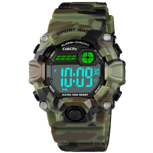 CakCity Boys Camouflage LED Sports Kids Watch Waterproof Digital Electronic Military Wrist Watches for Kids with Silicone Band Alarm Stopwatch Watches Age 5-10