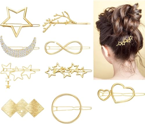 ChicAbode 9 Pcs Hair Barrettes, Minimalist Gold Hair Clips, Elegant Hair Accessories for Girl, Rhinestone Pearl Moon Star Pearl Hair Clip, for Party, Wedding, Daily Wearing, 9 Different Shapes