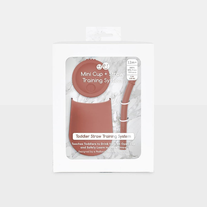 ezpz Mini Cup + Straw Training System - 100% Silicone Training Sippy Cup for Infants + Toddlers - Designed by a Pediatric Feeding Specialist (Blush)