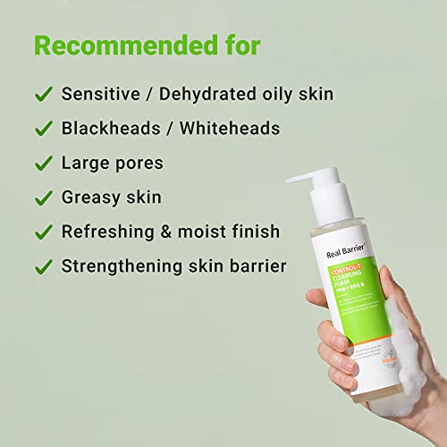 Real Barrier Control-T Cleansing Foam with Sebomide, Sandalwood, Tea Tree, pH Balanced Gel Cleanser, 6.42 Fl Oz, 190ml