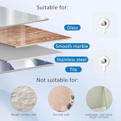 SKY-TOUCH Adhesive Wall Hooks : 18Pcs Transparent Heavy Duty Self-Sticking Hangers Without Nails, Waterproof & Rustproof for Kitchen Bathroom Home Office - Reusable No Damage Hooks (6x6cm, 4kg Load)