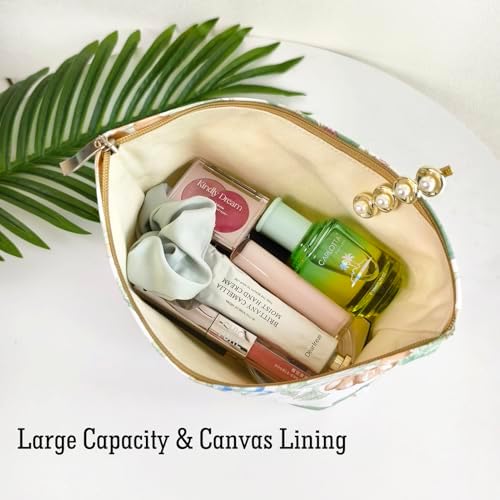 STARDW Flower Cosmetic Bags Makeup Bags for Women and Girls,Travel Makeup Bag Large Capacity Canvas Makeup Bag,Makeup Organizer Bag Zipper Pouch, Embossed pink, Large Capacity Aesthetic Makeup Bags