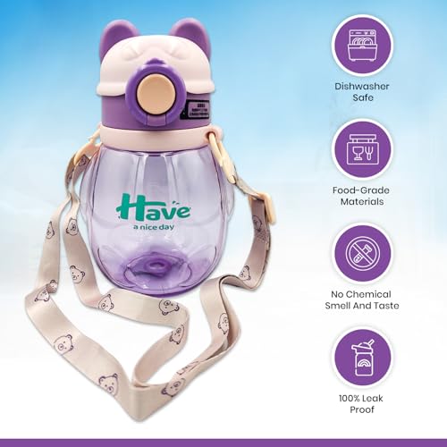 DXB Dream Kids BPA-Free Plastic Water Bottle | 620ml Leak-Proof with Flip-Top Lid | Durable, Easy-to-Clean, Compact Design for School, Sports & Travel Green -Purple