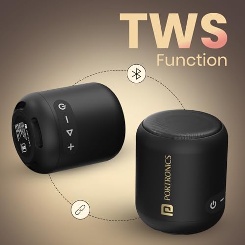 Portronics SoundDrum 1 10W TWS Portable Bluetooth 5.3 Speaker with Powerful Bass, Type C Charging Cable Included(Black)