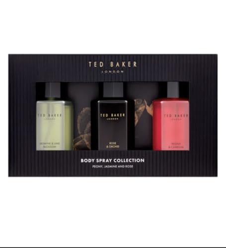 Ted Baker Body Spray Collection, 3-Piece Gift Set, Peony Jasmine and Rose Fragrances