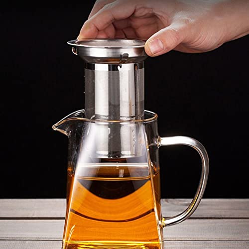 TAPIT 950ml Glass Teapot with Infuser, Borosilicate Glass Tea Kettle for Loose Leaf Tea, Transparent Teapot with Stainless Steel Removable Infuser,Microwavable and Stovetop Safe (950ml-Square)