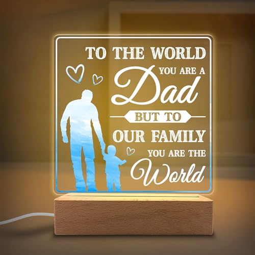 MAKINGTEC Acrylic Night Light for Dad's Room Decoration - 'You are the World' Night Light Gift for Dad on Father's Day, Christmas, and Birthday from Son and Daughter