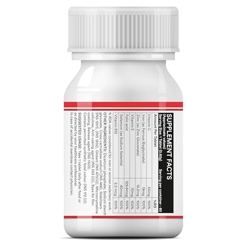 INLIFE Chelated Iron Folic Acid Supplement with Vitamin C, E, B12, Zinc & Selenium for Men Women - 60 Tablets (Pack of 1)