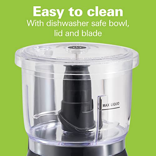 Hamilton Beach Stack and Press™ Food Chopper, 710 ml / 3 cup capacity, 350W, chop, puree, emulsify, easy cleaning with removable bowl and blade, cord wrap for easy storage, 72850-ME