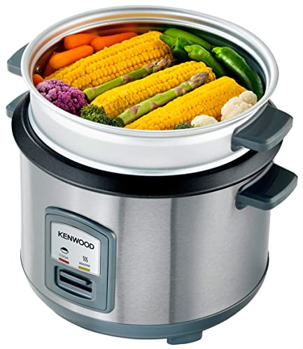 KENWOOD 2-in-1 Rice Cooker 2.8L 16-Cups Rice with Food Steamer Basket, Non-Stick Cooking Pot, Temepered Glass Lid, Warm/Cook Lights, Spatula Holder, Detachable Cord RCM71.000SS Silver