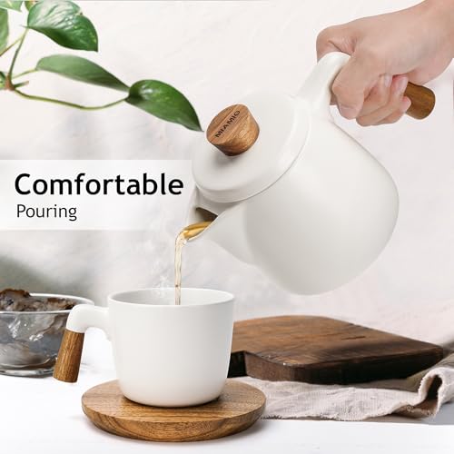 MIAMIO - Teapot Set with Warmer / 1L / 1000 ml Tea Kettle with Infuser for Steeping Loose Tea Leaves - Gift for Women/Tea Lovers (White)