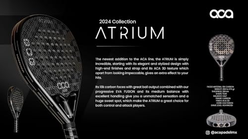 Aca Padel Atrium, 18K Carbon Faces, Progressive Eva Fusion Rubber, Drop Shape, Carbon Frame, 3D Finish.