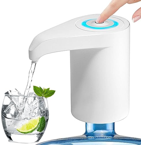 Msxcse Electric Water Bottle Pump, USB Charging Dispenser, Universal Pump for 5 Gallon Jugs, Portable Dispenser for Home & Camping (White)