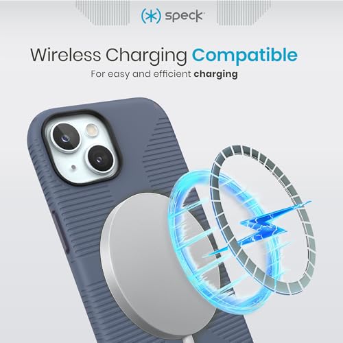 Speck iPhone 15 Case - Built for MagSafe, Drop Protection Grip ??for iPhone 15 iPhone 14 & iPhone 13 - Scratch Resistant, Soft Touch, 6.1 Inch Phone Case - CandyShell Grip Mystery Blue/Faded Denim