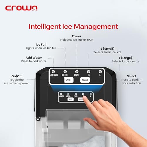 Crownline Portable Ice Maker, 12kg/Day, 1.3L Water Tank, Transparent Lid, Ice Basket, 2 Cube Sizes (S/L), Fast Ice Production – Perfect for Home, Office & Parties | IM-411