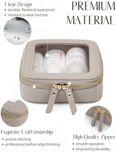 Small Cosmetic Bag for Purse Mini Makeup Bag for School Cute Clear Make Up Pouch for Travel Tiny Leather White Make Up Organizer Case for Backpack Toiletry Bag Waterproof Square Pouch with Zipper