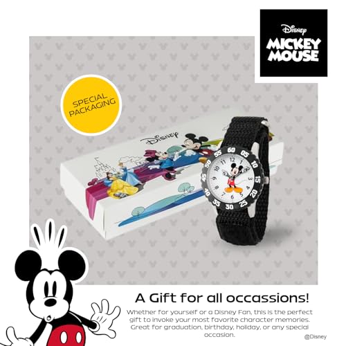 Disney Mickey Mouse Kids' Bezel Stainless Steel Time Teacher Analog Nylon Strap Watch