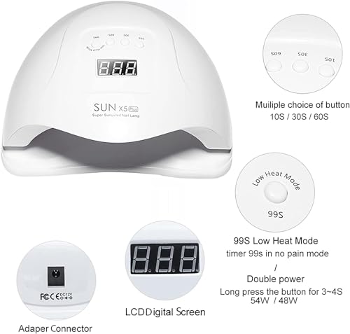 SKY-TOUCH Professional Gel Polish Led Nail Drying Lamp,Nail Dryer Sun X5 PlUS 54W Uv Lamp For Professional Manicure Salon,Nails, Polish, Curing, Manicure, Pedicure,Nail Arts Tools, White