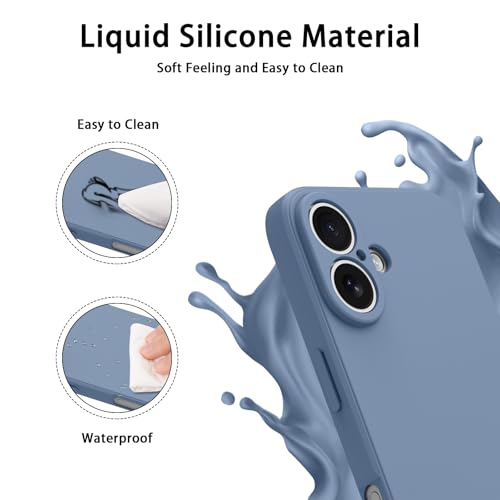 Soft Silicone Case for iPhone 16 Case 6.1-Inch, Slim Liquid Silicone 3 Layers Full Covered Soft Gel Rubber Phone Case Protective Cover for iPhone 16 Cover (Lavender Grey)