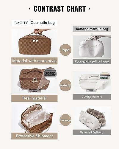 EACHY Travel Makeup Bag,Large Capacity Cosmetic Bags for Women,Waterproof Portable Pouch Open Flat Toiletry Bag Make up Organizer with Divider and Handle