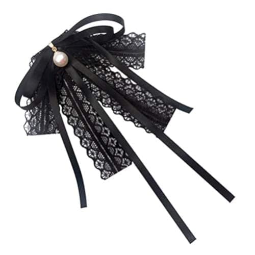 Azonee Black lace Bow Tie Brooches, Pearl Bow Brooch, for Girl Women Fashion jabot collar brooch pins Pre-Tied Neck Tie Shirt Corsage Neck Tie