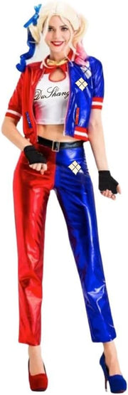 WP Wanna Party Halloween Costume for Women-Harley Quinn Costume Red & Blue Costume with Jacket, Pants and Sleevless Tees - Size - L for Halloween Costume for Adults