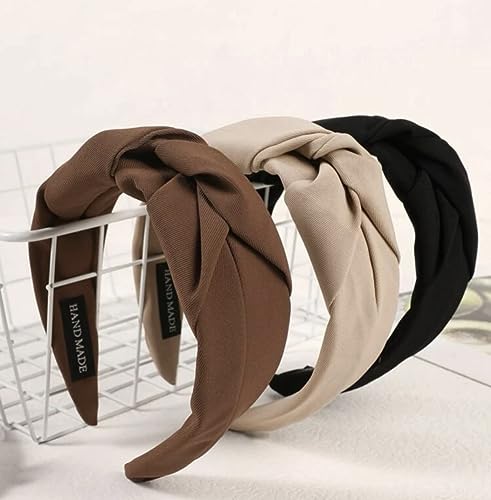 3PCS Knotted Headbands for Women, Non Slip Fashion Headbands for Hair Wide Top Knot Hair Hoops for Girls