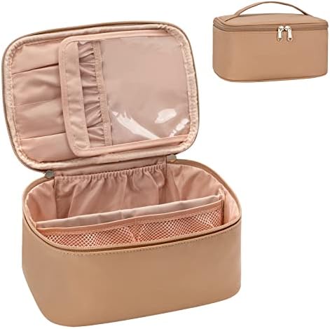 OCHEAL Makeup Bag, Portable Cosmetic Bag, Large Capacity Travel Makeup Case Organizer, Black Makeup Bags For Women Toiletry Bag for Girls Traveling With Handle and Divider