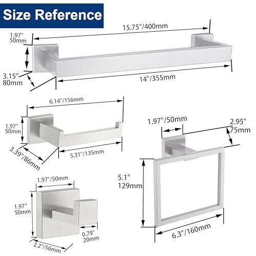 Delarkusi 5 Pieces Bathroom Hardware Accessories Set Brushed Nickel, Bathroom Towel Rack Set SUS304 Stainless Steel, Square Bath Towel bar Set Heavy Duty, Wall Mounted